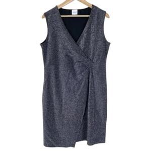 Serra Sheath Dress Womens L Gray Metallic Shimmer Sleeveless Twist Front Event